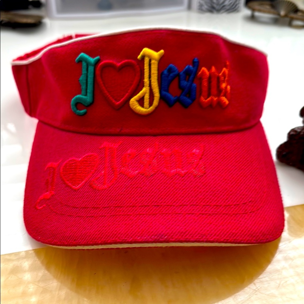 I Love Jesus Kids Visor - Red
